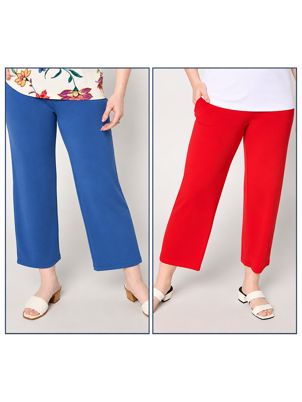 Susan Graver Essentials Regular Liquid Knit Set of 2 Crop Pants Royal/Red, Small